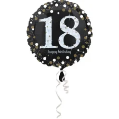 18 Happy Birthday holograficzny czarny okrągły balon foliowy Anagram 18''
