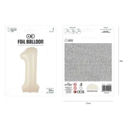 Balon foliowy CYFRA 1 kremowy satynowy 100 cm