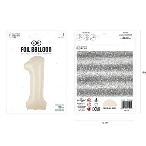 Balon foliowy CYFRA 1 kremowy satynowy 100 cm