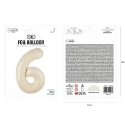 Balon foliowy CYFRA 6 kremowy satynowy 100 cm