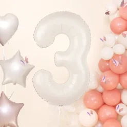 Balon foliowy CYFRA 3 kremowy satynowy 100 cm