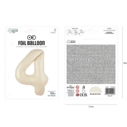Balon foliowy CYFRA 4 kremowy satynowy 100 cm