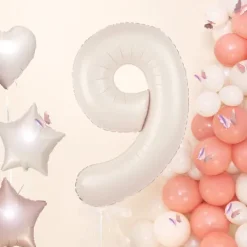 Balon foliowy CYFRA 9 kremowy satynowy 100 cm