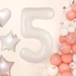 Balon foliowy CYFRA 5 kremowy satynowy 100 cm