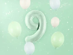 Balon foliowy CYFRA 9 pastelowy zielony 72 cm