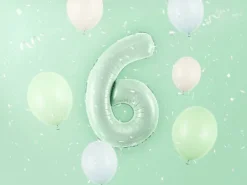 Balon foliowy CYFRA 6 pastelowy zielony 72 cm