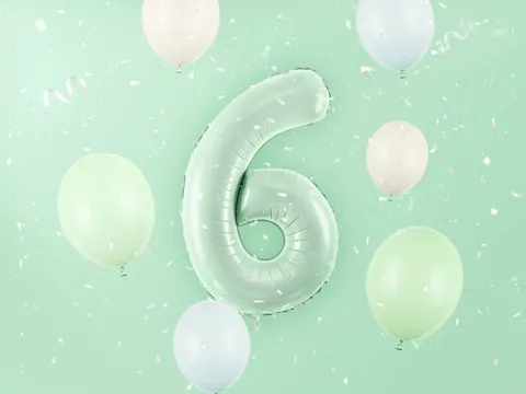 Balon foliowy CYFRA 6 pastelowy zielony 72 cm