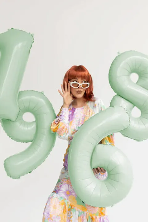 Balon foliowy CYFRA 6 pastelowy zielony 72 cm