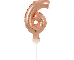 BALON foliowy CYFRA na patyczku ZŁOTY RÓŻ 13 cm