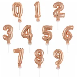 BALON foliowy CYFRA na patyczku ZŁOTY RÓŻ 13 cm