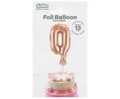 BALON foliowy CYFRA na patyczku ZŁOTY RÓŻ 13 cm