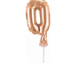 BALON foliowy CYFRA na patyczku ZŁOTY RÓŻ 13 cm