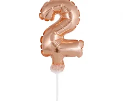 BALON foliowy CYFRA na patyczku ZŁOTY RÓŻ 13 cm
