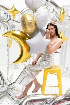 Balon foliowy Gwiazda 4-ramienna SREBRNA 45 cm
