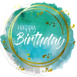 Balon foliowy Happy Birthday akwarela aqua 45 cm