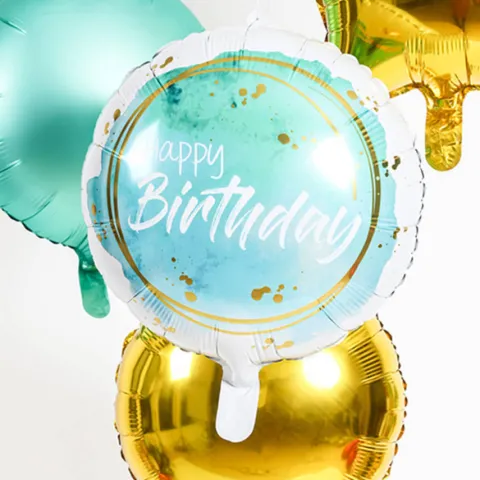 Balon foliowy Happy Birthday akwarela aqua 45 cm