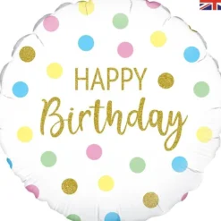 Balon foliowy Happy Birthday pastelowe kropki okrągły 18"
