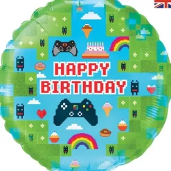 Balon foliowy Happy Birthday Pixele Game okrągły 18"