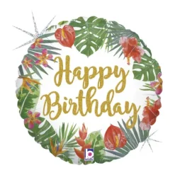 Balon foliowy Happy Birthday Tropical okrągły 18"