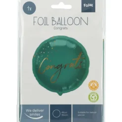 Balon foliowy okrągły Congrats Gratulacje zielony 45 cm