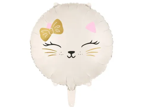 Balon foliowy okrągły kotek kremowy 18 cali 45 cm