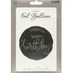 Balon foliowy okrągły urodzinowy Happy Birthday czarny 45 cm