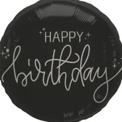 Balon foliowy okrągły urodzinowy Happy Birthday czarny 45 cm