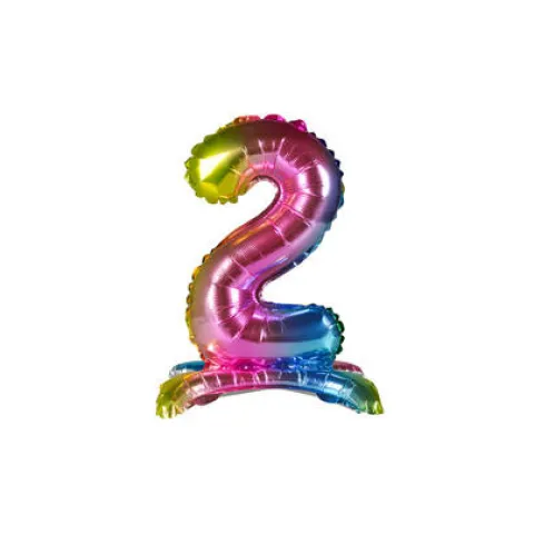 BALON foliowy stojący CYFRA tęczowa 38 cm PartyTime