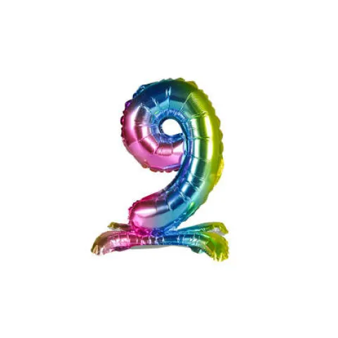 BALON foliowy stojący CYFRA tęczowa 38 cm PartyTime