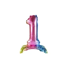 BALON foliowy stojący CYFRA tęczowa 38 cm PartyTime