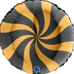 Balon Grabo 18'' Round Swirly Gold Black