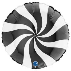 Balon Grabo 18'' Round Swirly White Black