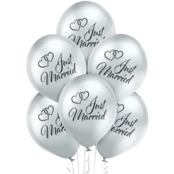 Balon gumowy JUST MARRIED 12 cali chrome 1 szt.
