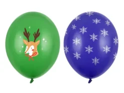 Balon gumowy świąteczny Merry Christmas renifer śnieżynki 12 cali 1 szt.