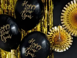 Balon Happy New Year czarny pastel 1szt. SYLWESTER