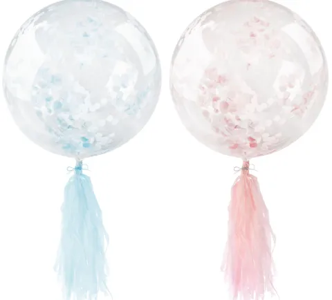 Balon kula BOBO Bubble Deco transparentny z konfetti i frędzlami 45 cm