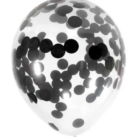 Balon przeźroczysty konfetti METALICZNE foliowe czarne 1 szt.