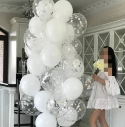Balon przeźroczysty konfetti METALICZNE foliowe czarne 1 szt.