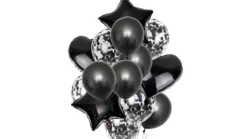 Balon przeźroczysty konfetti METALICZNE foliowe czarne 1 szt.
