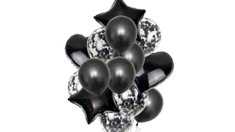 Balon przeźroczysty konfetti METALICZNE foliowe czarne 1 szt.