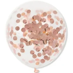 Balon przeźroczysty konfetti METALICZNE foliowe złoty róż 1 szt.