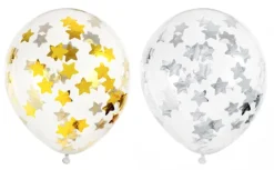 Balon przeźroczysty z konfetti metalicznym GWIAZDKI 6 szt.