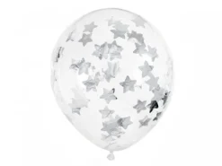 Balon przeźroczysty z konfetti metalicznym GWIAZDKI 6 szt.