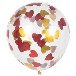 Balon przeźroczysty z konfetti serca czerwono złote30 cm zestaw 5 szt.