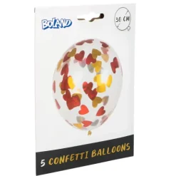Balon przeźroczysty z konfetti serca czerwono złote30 cm zestaw 5 szt.