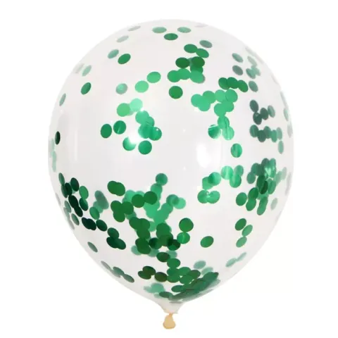 Balon przeźroczysty z konfetti METALICZNE foliowe zielone 1 szt.