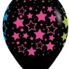 Balon Sempertex Czarny - Neonowe gwiazdki- 1 sztuka
