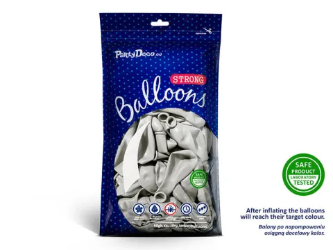 Balon Strong Metallic jednokolorowy 12 cali 100 szt. Metallic Silver Snow