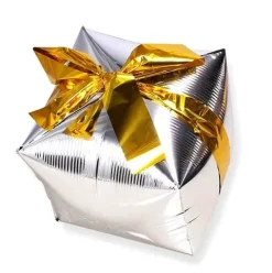 Balon 3D PREZENT srebrny 46 x 46 cm