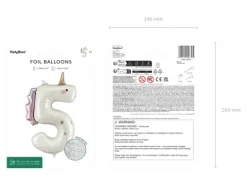Balon foliowy CYFRA 5 Jednorożec 93 cm